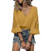 image:imageSHEWIN Womens Blouses V Neck T Shirts Pullover 34 Length Sleeve Tops Business Casual Spring Outfits for Women 2026Yellow