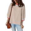 image:imageSHEWIN Womens Casual Crewneck Color Block Chiffon Blouses 34 Sleeve Length Womens Tops ShirtsParchment
