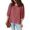 image:imageSHEWIN Womens Casual Crewneck Color Block Chiffon Blouses 34 Sleeve Length Womens Tops ShirtsRed