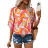 image:imageSHEWIN Womens Casual V Neck Floral Print Chiffon Blouses 34 Sleeve Boho Summer Tops ShirtsZ Orange