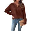 image:imageSHEWIN Womens Casual V Neck Sweatshirt Long Sleeve Lightweight Drop Shoulder Solid Pullover TopsChicory Coffee