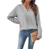 image:imageSHEWIN Womens Casual V Neck Sweatshirt Long Sleeve Lightweight Drop Shoulder Solid Pullover TopsGray