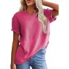 image:imageSHEWIN Womens Casual V Neck Waffle Knit Tops Short Sleeve T Shirts Loose BlousesA Hot Pink