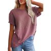 image:imageSHEWIN Womens Casual V Neck Waffle Knit Tops Short Sleeve T Shirts Loose BlousesD Purple