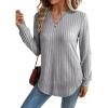 image:imageSHEWIN Womens Fall Fashion 2025 Casual Long Sleeve V Neck Tops Shirts SweatersGray