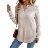 image:imageSHEWIN Womens Fall Fashion 2025 Casual Long Sleeve V Neck Tops Shirts SweatersKhaki