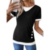 image:imageSHEWIN Womens Mock Layered Tops Casual Crewneck Short Sleeve Shirts Contrast Basic TeesBlack