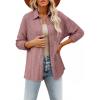 image:imageSHEWIN Womens Ribbed Knit Shacket Jacket Casual Long Sleeve Button Down Shirts Loose Sweater Tops Dressy Blouses with PocketFushia