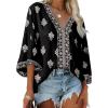 image:imageSHEWIN Womens Summer Tops Casual Floral Print Deep V Neck 34 Sleeve Blouses Dressy Boho Vacation Tunic TopsBlack