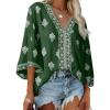 image:imageSHEWIN Womens Summer Tops Casual Floral Print Deep V Neck 34 Sleeve Blouses Dressy Boho Vacation Tunic TopsBlackish Green