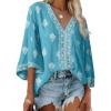 image:imageSHEWIN Womens Summer Tops Casual Floral Print Deep V Neck 34 Sleeve Blouses Dressy Boho Vacation Tunic TopsMist Blue