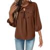 image:imageSHEWIN Womens Tops 34 Sleeves Blouse Babydoll Dressy Casual Top Elegant Bow Tie Loose Ladies Shirts 2026A Brown