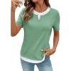 image:imageSHEWIN Womens Tops Casual Crewneck Color Block Short Sleeve Mock Double Layer TShirt Summer Outfits for Women 2026Grass Green