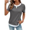 image:imageSHEWIN Womens Tops Casual Crewneck Color Block Short Sleeve Mock Double Layer TShirt Summer Outfits for Women 2026Medium Grey