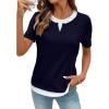 image:imageSHEWIN Womens Tops Casual Crewneck Color Block Short Sleeve Mock Double Layer TShirt Summer Outfits for Women 2026Navy Blue