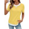 image:imageSHEWIN Womens Tops Casual Crewneck Color Block Short Sleeve Mock Double Layer TShirt Summer Outfits for Women 2026Yellow