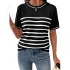 image:imageSHEWIN Womens Tops Trendy Short Sleeve Shirts Crewneck Lightweight Knit Sweater Top Business Casual OutfitsBlack and White Stripe