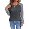 image:imageSHEWIN Womens Waffle Knit Tops Casual Crewneck Contrast Long Sleeve Shirts Loose Blouses Pullover Tunic TopCarbon Grey