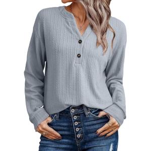 image:imageSHEWIN 2025 Women Ribbed Knit Tops Dressy Long Sleeve Shirts Fall Lightweight SweatshirtBeau Blue