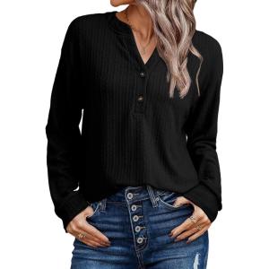 image:imageSHEWIN 2025 Women Ribbed Knit Tops Dressy Long Sleeve Shirts Fall Lightweight SweatshirtBlack