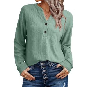 image:imageSHEWIN 2025 Women Ribbed Knit Tops Dressy Long Sleeve Shirts Fall Lightweight SweatshirtGreen