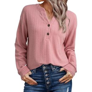 image:imageSHEWIN 2025 Women Ribbed Knit Tops Dressy Long Sleeve Shirts Fall Lightweight SweatshirtPink