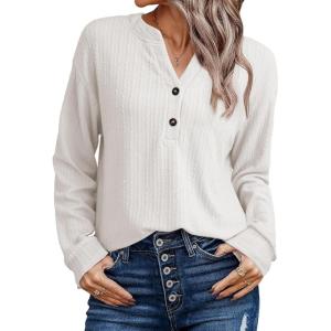 image:imageSHEWIN 2025 Women Ribbed Knit Tops Dressy Long Sleeve Shirts Fall Lightweight SweatshirtWhite