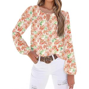 image:imageSHEWIN Blouses for Women Dressy Casual Floral Print Boho Long Sleeve Shirts Fall Tops for Women 2025Orange
