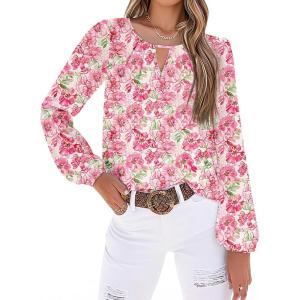 image:imageSHEWIN Blouses for Women Dressy Casual Floral Print Boho Long Sleeve Shirts Fall Tops for Women 2025Pink