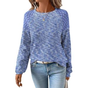 image:imageSHEWIN Fall Women Long Sleeve Tops Waffle Knit Shirts Multicolor Fabric Blouses 2026Blue