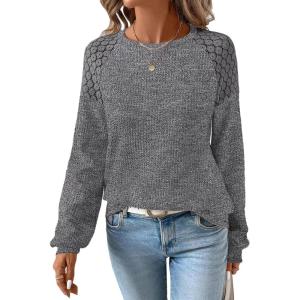 image:imageSHEWIN Fall Women Long Sleeve Tops Waffle Knit Shirts Multicolor Fabric Blouses 2026Gray