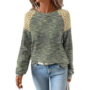 image:imageSHEWIN Fall Women Long Sleeve Tops Waffle Knit Shirts Multicolor Fabric Blouses 2026Green