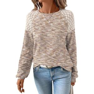 image:imageSHEWIN Fall Women Long Sleeve Tops Waffle Knit Shirts Multicolor Fabric Blouses 2026Khaki