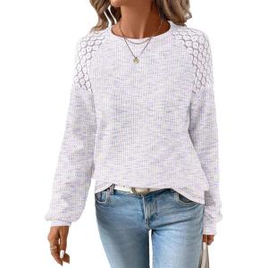 image:imageSHEWIN Fall Women Long Sleeve Tops Waffle Knit Shirts Multicolor Fabric Blouses 2026Multicolour