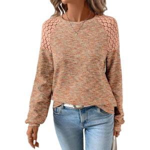 image:imageSHEWIN Fall Women Long Sleeve Tops Waffle Knit Shirts Multicolor Fabric Blouses 2026Orange