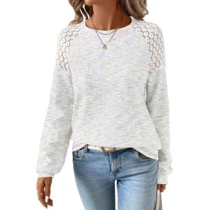 image:imageSHEWIN Fall Women Long Sleeve Tops Waffle Knit Shirts Multicolor Fabric Blouses 2026White