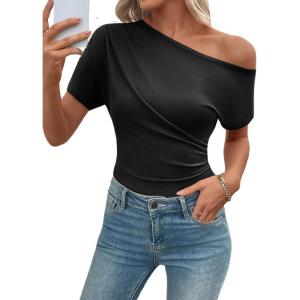 image:imageSHEWIN Going Out Tops for Women Sexy Short Sleeve Off Shoulder Top Pullover Womens Summer Tops 2026Black