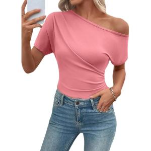 image:imageSHEWIN Going Out Tops for Women Sexy Short Sleeve Off Shoulder Top Pullover Womens Summer Tops 2026Peach Blossom