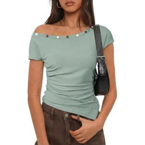 image:imageSHEWIN Women Off Shoulder Tops Summer Going Out Shirts Dressy Casual 2026Green