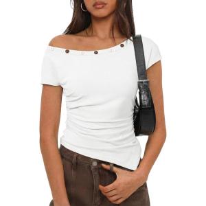 image:imageSHEWIN Women Off Shoulder Tops Summer Going Out Shirts Dressy Casual 2026White