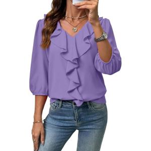 image:imageSHEWIN Womens Blouses Dressy Casual 34 Length Sleeve Work Shirts Business Casual Tops Spring Outfits for Women 2026Wisteria