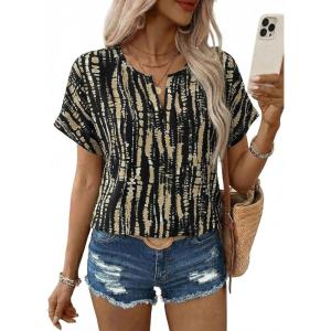 image:imageSHEWIN Womens Casual V Neck Floral Print Chiffon Blouses 34 Sleeve Boho Summer Tops ShirtsY Black
