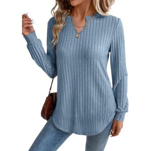 image:imageSHEWIN Womens Fall Fashion 2025 Casual Long Sleeve V Neck Tops Shirts SweatersBeau Blue