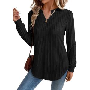 image:imageSHEWIN Womens Fall Fashion 2025 Casual Long Sleeve V Neck Tops Shirts SweatersBlack