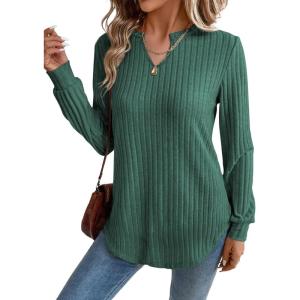 image:imageSHEWIN Womens Fall Fashion 2025 Casual Long Sleeve V Neck Tops Shirts SweatersBlackish Green