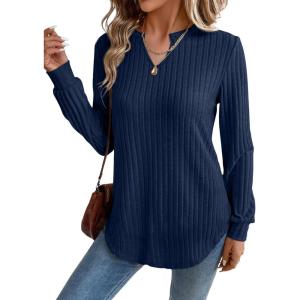 image:imageSHEWIN Womens Fall Fashion 2025 Casual Long Sleeve V Neck Tops Shirts SweatersNavy Blue