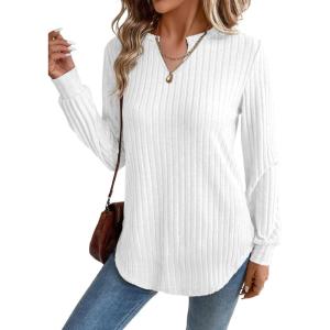 image:imageSHEWIN Womens Fall Fashion 2025 Casual Long Sleeve V Neck Tops Shirts SweatersWhite