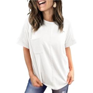 image:imageSHEWIN Womens Summer Tops Short Sleeve TShirts Crew Neck Casual Solid Basic Tees 2026 ClothesA White