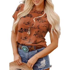 image:imageSHEWIN Womens Summer Tops Short Sleeve TShirts Western Graphic Crew Neck Casual Cute Tees 2026 ClothesA Maroon