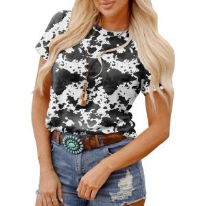 image:imageSHEWIN Womens Summer Tops Short Sleeve TShirts Western Graphic Crew Neck Casual Cute Tees 2026 ClothesB Black